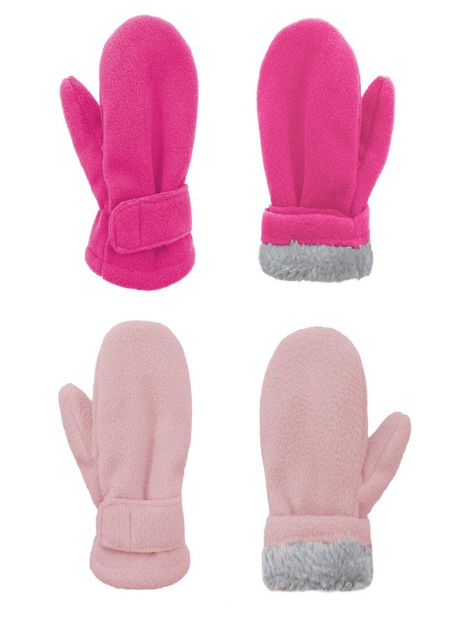 American Trends 2 Pairs Toddler Mittens Unisex Lined Fleece Gloves Winter Warm kids Mitten for Baby Boys and Girls Rose Red&Pink - Image 1