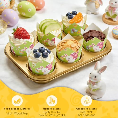 IOMDRWU 100Pcs Tulip Cupcake Liners, Food Grade Non-Stick Greaseproof Muffin Liners, Parchment Paper Cupcake Liners for Spring Baking Party Supplies, IOMDRWU - Image 3