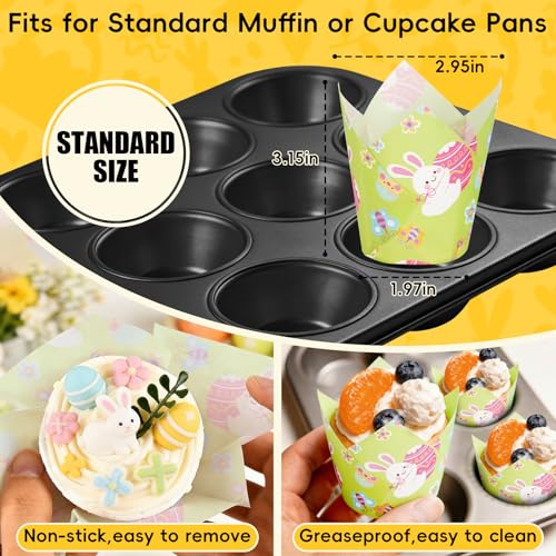 IOMDRWU 100Pcs Tulip Cupcake Liners, Food Grade Non-Stick Greaseproof Muffin Liners, Parchment Paper Cupcake Liners for Spring Baking Party Supplies, IOMDRWU - Image 2