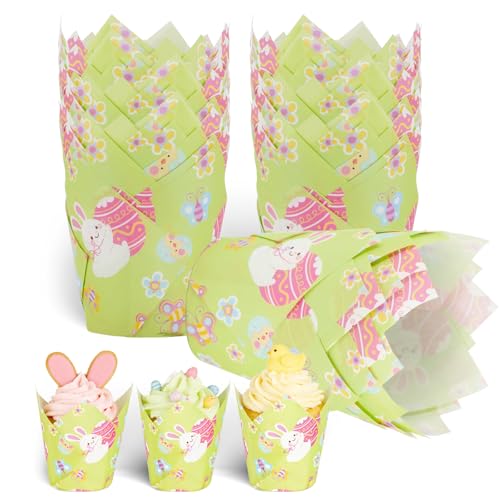 IOMDRWU 100Pcs Tulip Cupcake Liners, Food Grade Non-Stick Greaseproof Muffin Liners, Parchment Paper Cupcake Liners for Spring Baking Party Supplies, IOMDRWU - Image 1