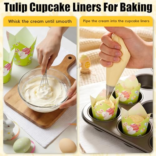 IOMDRWU 100Pcs Tulip Cupcake Liners, Food Grade Non-Stick Greaseproof Muffin Liners, Parchment Paper Cupcake Liners for Spring Baking Party Supplies, IOMDRWU - Image 5