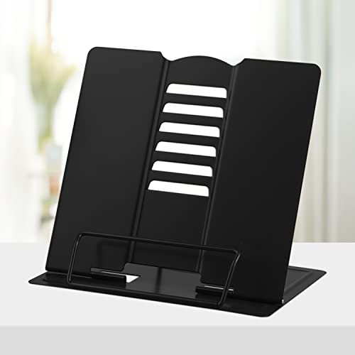 Honagu Book Stand Metal Desk Book Holder, Book Holders for Reading Hands Free, Adjustable Cookbook Documents Holder, Portable Bookstand for Music Books, Textbook, Recipe, Tablet, Ipad (Black) - Image 1