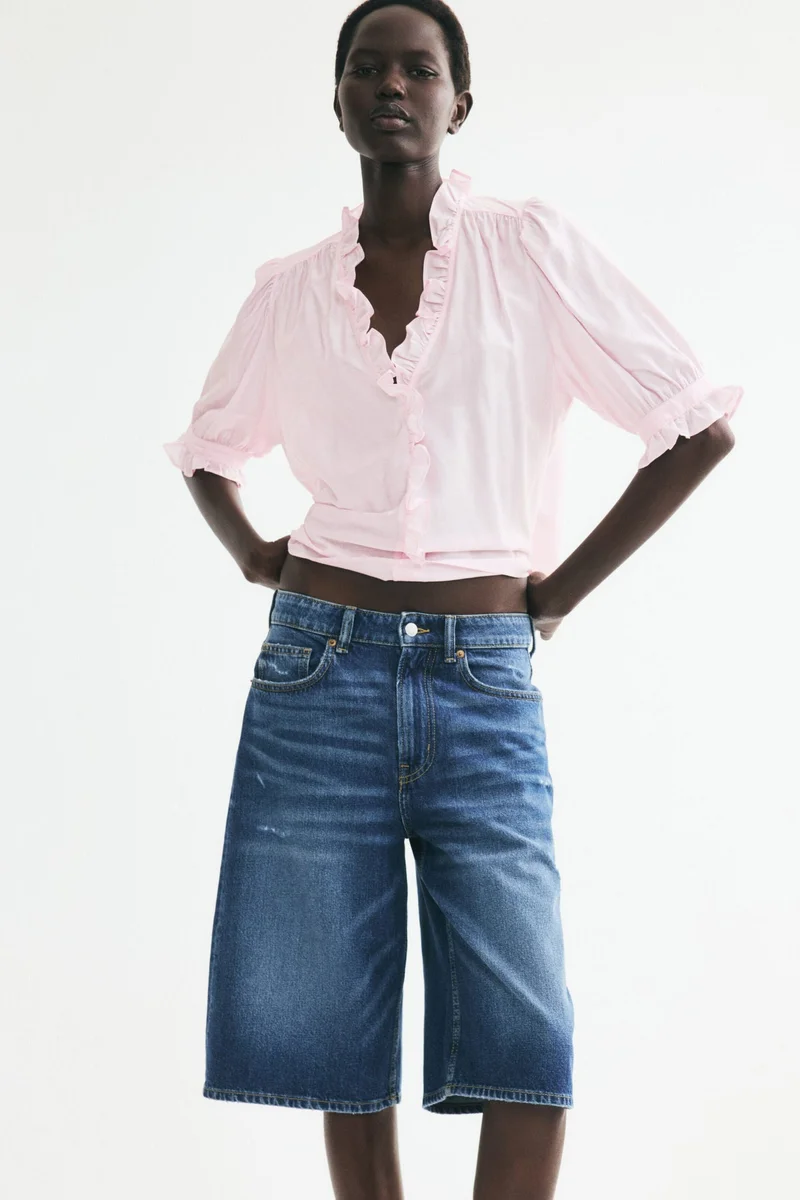 H&M Ruffled puff-sleeved blouse