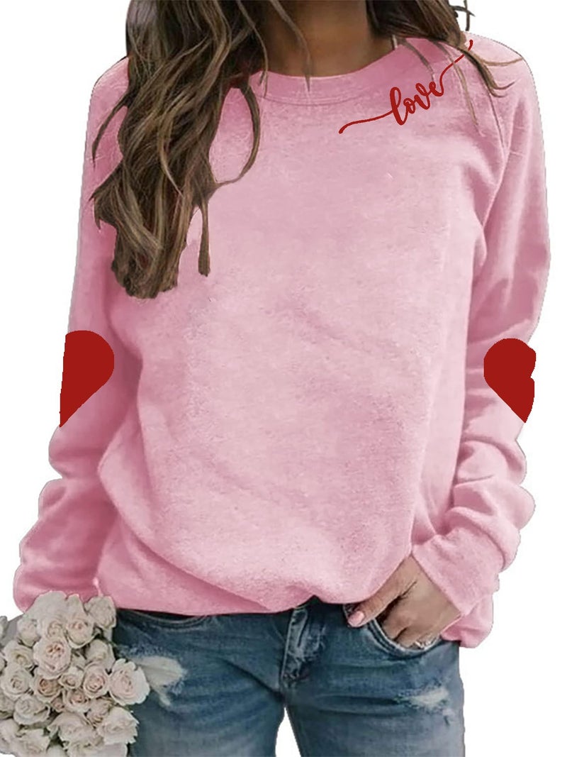 BEIDEFY Valentine Sweatshirt for Womens Heart Love Valentines Long Sleeve Shirts Casual Round Neck Pullover Top Pink - Image 1