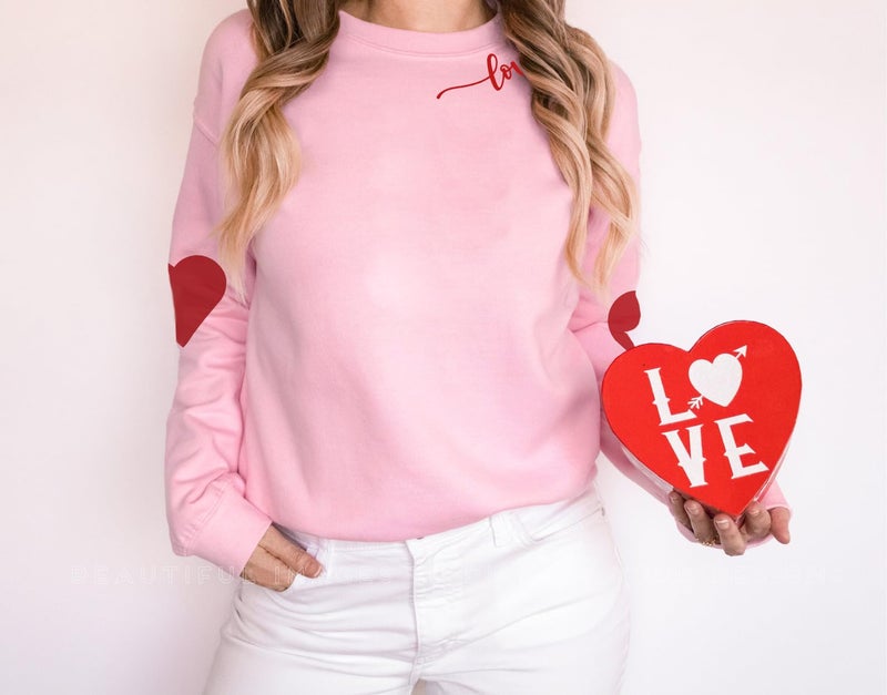 BEIDEFY Valentine Sweatshirt for Womens Heart Love Valentines Long Sleeve Shirts Casual Round Neck Pullover Top Pink - Image 2
