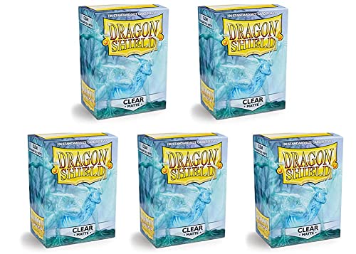 5 Packs Dragon Shield Matte Clear Standard Size 100 ct Card Sleeves Value Bundle