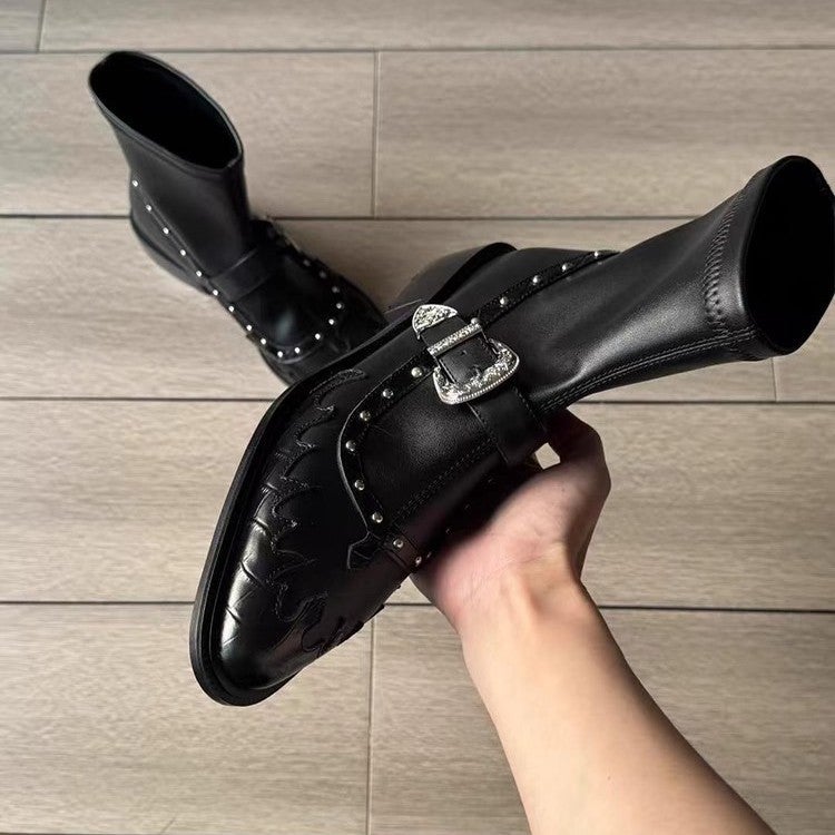 Women's Pointed Toe Chunky Heel Ankle Boots - Image 5