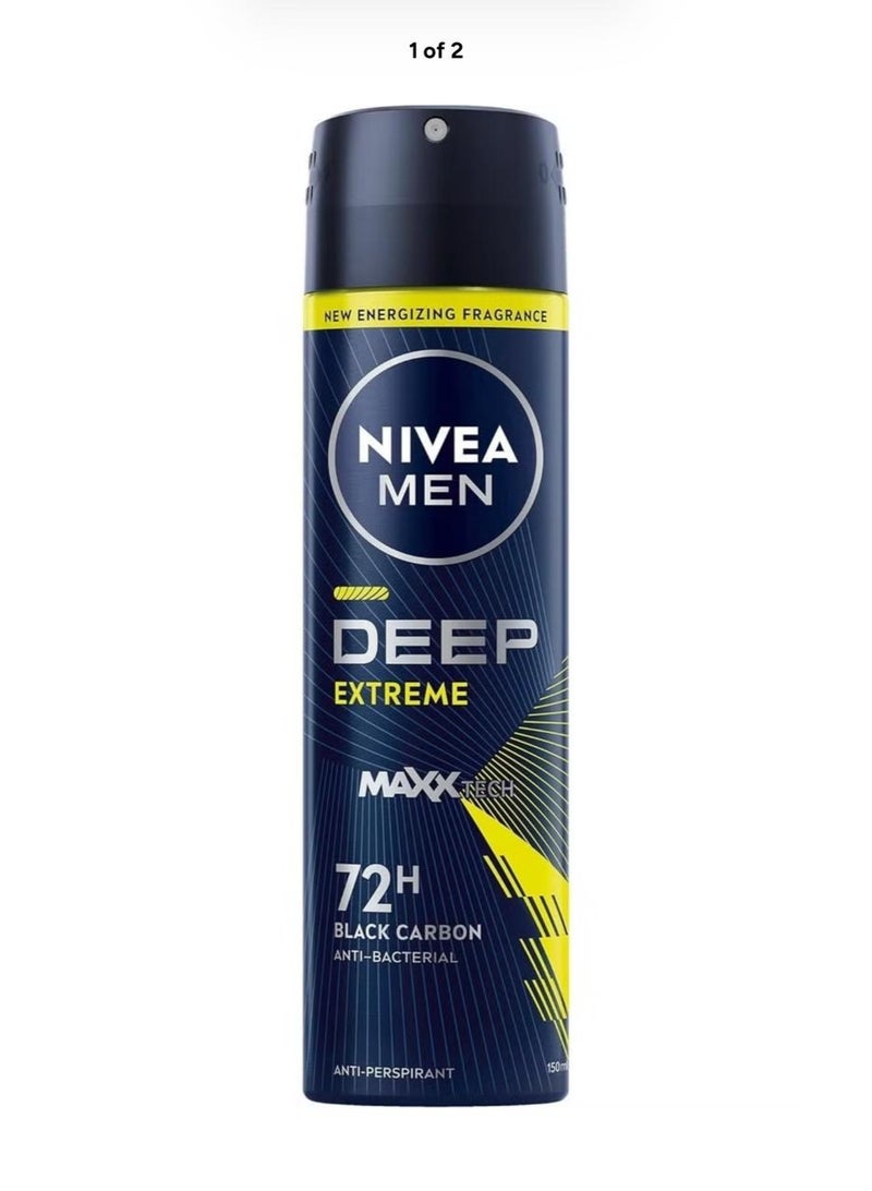 نيفيا مين بخاخ DEEP EXTREME من MAXX TECH - حماية لمدة 72 ساعة، تركيبة "بلاك كربون" (Black Carbon) المضادة للبكتيريا - 150 مل - Image 1
