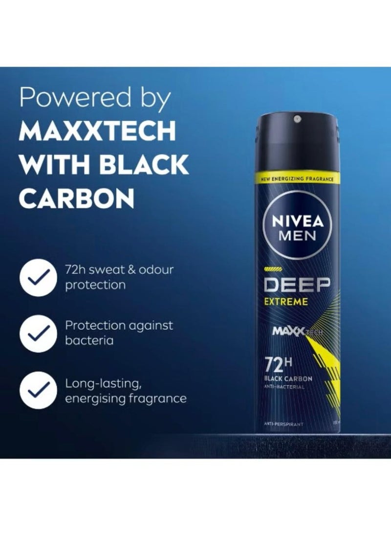 نيفيا مين بخاخ DEEP EXTREME من MAXX TECH - حماية لمدة 72 ساعة، تركيبة "بلاك كربون" (Black Carbon) المضادة للبكتيريا - 150 مل - Image 2