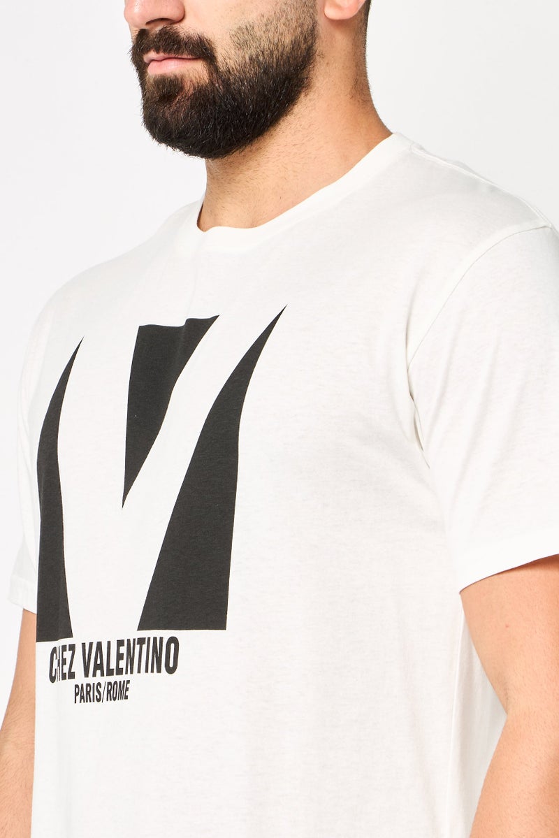 VALENTINO Men Crew Neck Short Sleeve Graphic Print T-Shirt, Off White - Image 3