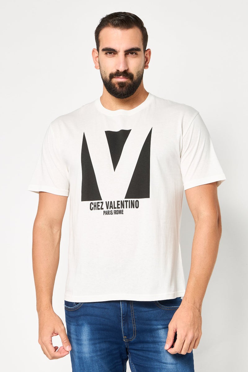 VALENTINO Men Crew Neck Short Sleeve Graphic Print T-Shirt, Off White - Image 1