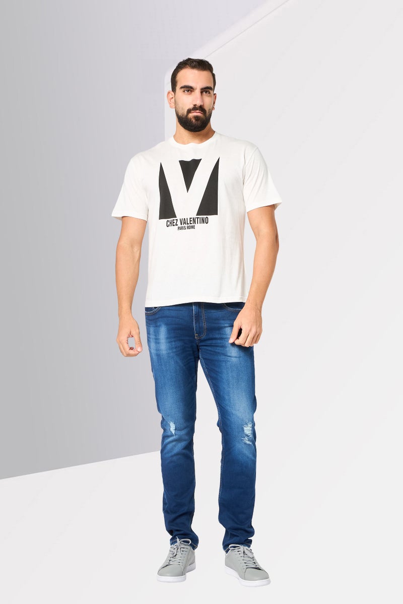 VALENTINO Men Crew Neck Short Sleeve Graphic Print T-Shirt, Off White - Image 2