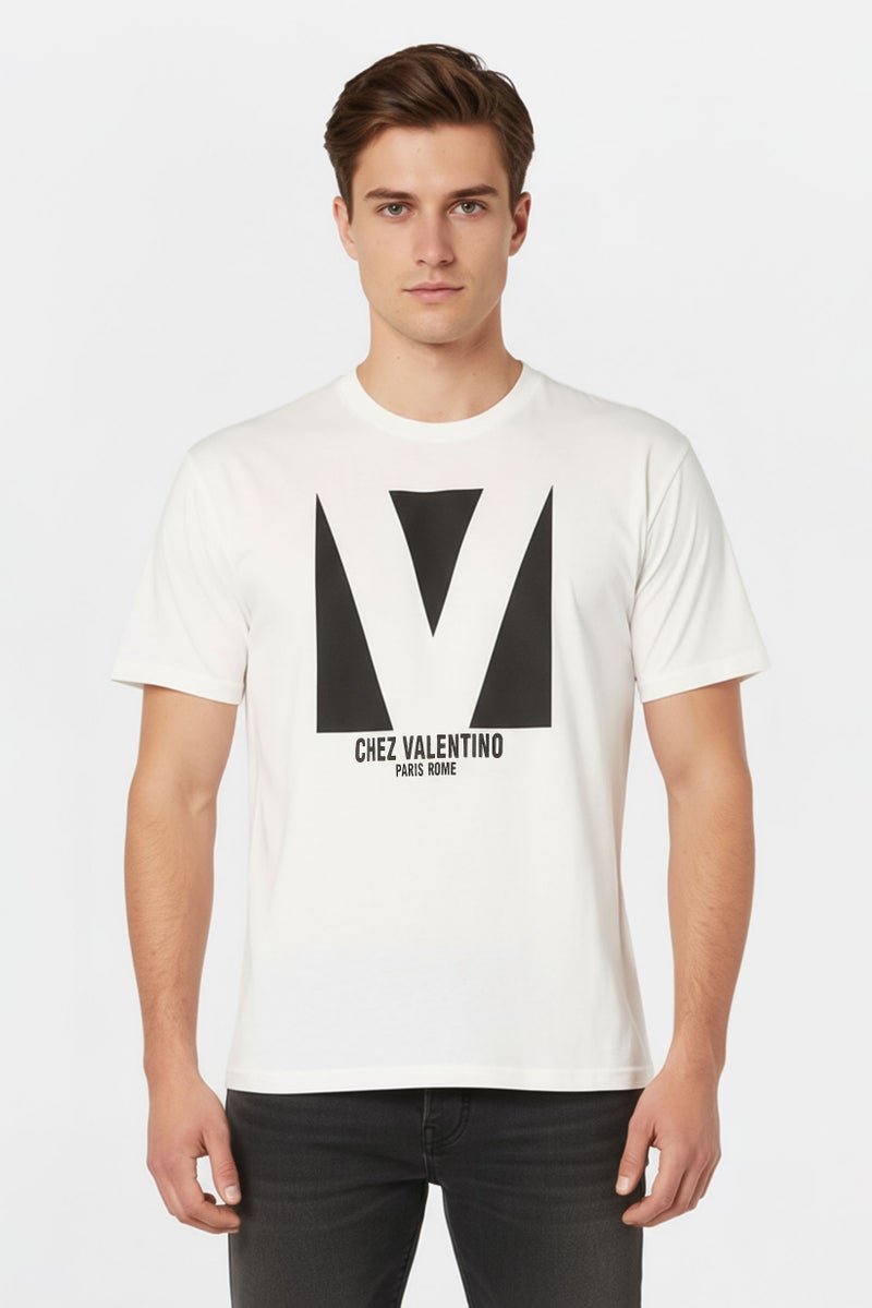 VALENTINO تي شيرت رجالي بأكمام قصيرة وياقة دائرية، لون أبيض فاتح - Image 2
