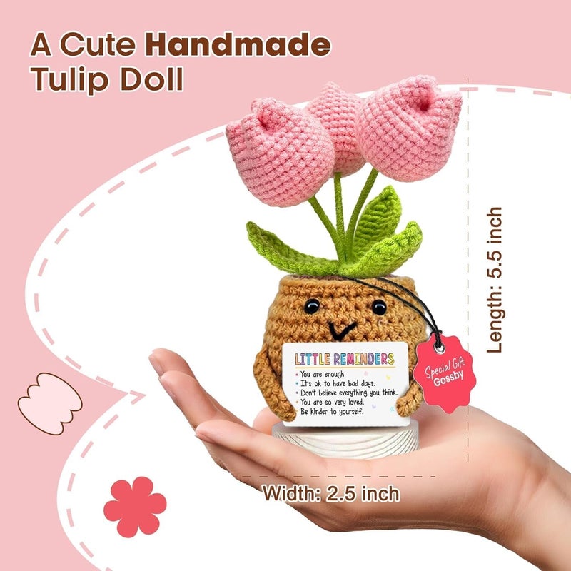 Happy Threads Little Reminder Pink Tulip Pot with Inspirational Message Card, Handmade Crochet Potted Flower Decoration, Cute Desk & Shelf Décor, Thoughtful Gift for Friends, Mom & Partners - Image 5