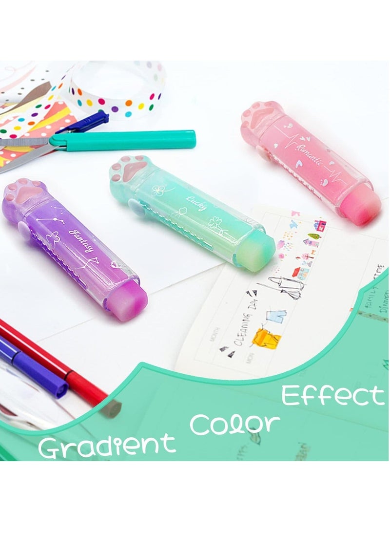 الأزرق جي دبليو Erasers Cat PawRetractable Eraser for Kids Gradient Color Rainbow Cute Rubber Push-Pull Students Writing Office School Supplies 4Pcs - Image 5