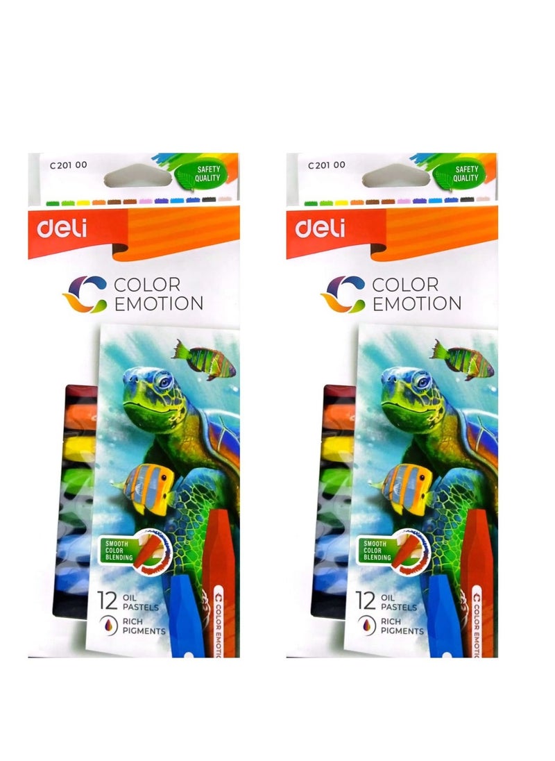 Deli 12 Pieces Washable Oil Pastel Set Multicolour Crayons Drawing Supplies for Toddler Children Kids Hexagonal Barrel Non Toxic Pack Of 2  - Image 1