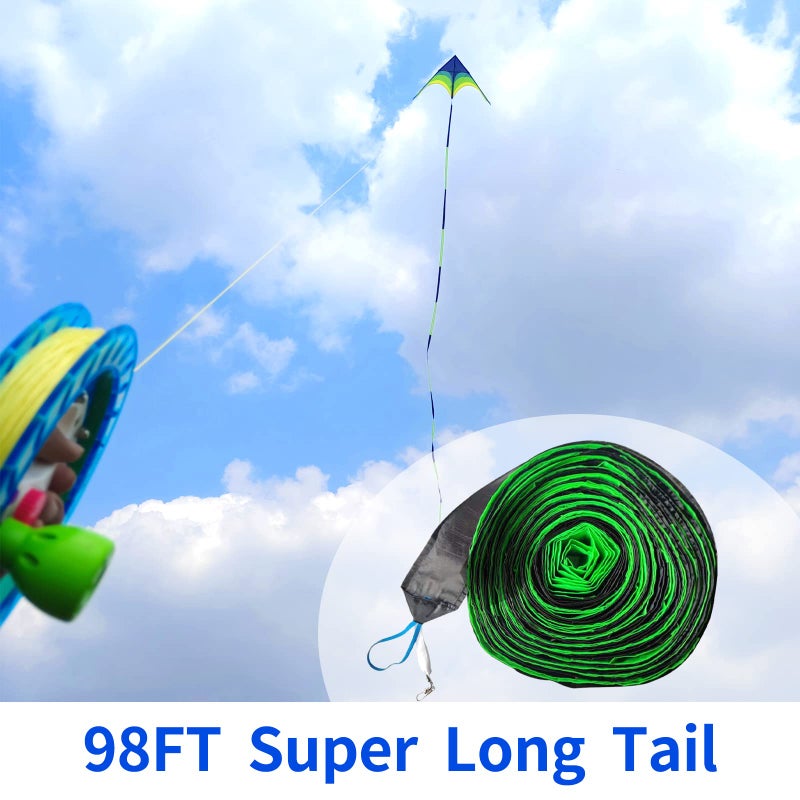 Flying Hoofer Gaint Kite for Adults Easy to Fly, 9ft Huge Delta Kite Come with 98ft Tail (Black and Green). - Image 5