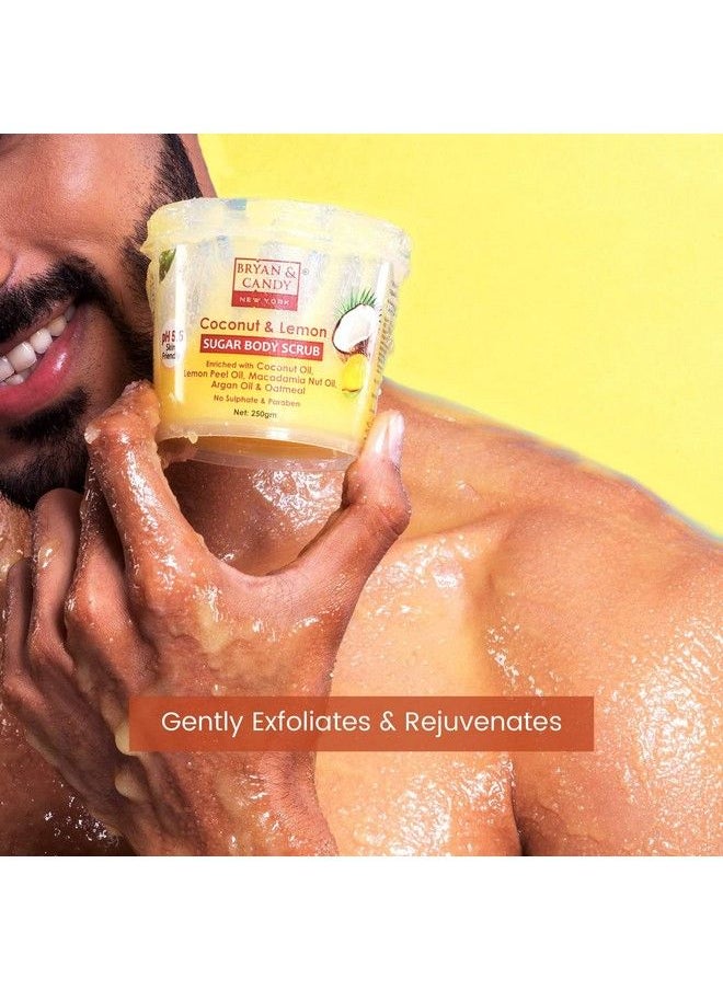 BRYAN & CANDY Coconut & Lemon Sugar Body Scrub Ph 5.5 For Tan Removal & Exfoliation ; For Women & Men ;Coconut Oil Lemon Peel Oil Oatmeal Macadamia And Argan Oil For Smooth Skin 250G  - Image 4