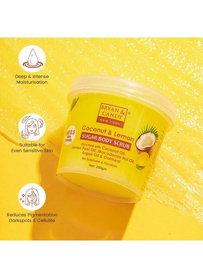 BRYAN & CANDY Coconut & Lemon Sugar Body Scrub Ph 5.5 For Tan Removal & Exfoliation ; For Women & Men ;Coconut Oil Lemon Peel Oil Oatmeal Macadamia And Argan Oil For Smooth Skin 250G  - Image 5