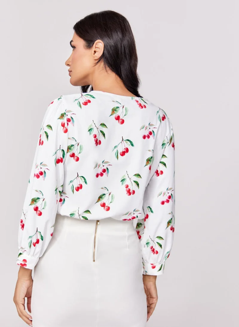 Zigzag  Cherry Printed Chiffon Top for Women | Best Price UAE