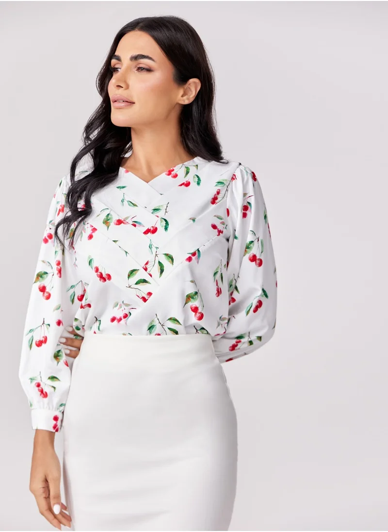 Zigzag Cherry Printed Chiffon Top