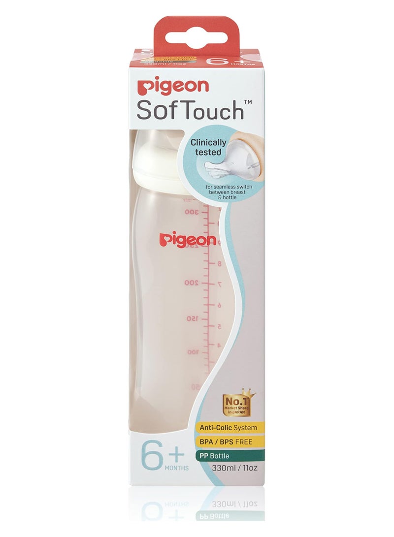 pigeon زجاجة رضاعة بيجون سوفت تاتش بيرستالتك بلس ذات العنق العريض – خالية من BPA و BPS، حلمة سيليكون 100%، 330 مل - Image 1