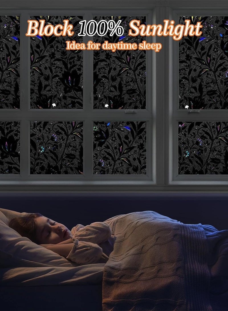 هومستر فيلم نافذة الإظلام (60 * 200 سم) ، 100٪ ضوء حجب باب الزجاج فيلم ، غرفة مظلمة نافذة التمسك ، لا غراء / التحكم في الحرارة / مكافحة الأشعة فوق البنفسجية لليوم النوم والخصوصية العالية - Image 2