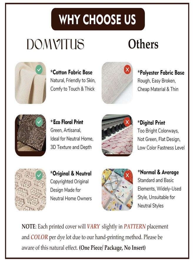 DOMVITUS أغطية وسائد دومفيتوس مقاس 24x24، أغطية وسائد مزينة بالزهور، وسائد أريكة لغرفة المعيشة، أغطية وسائد مزخرفة بطبعة ريفية، قطعة واحدة، بني كونياك - Image 3
