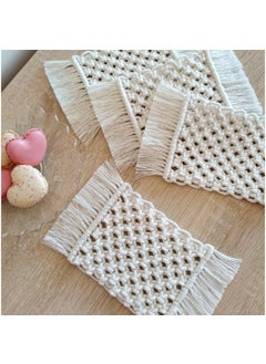 TMS tms Boho Circle Macramé Coaster with Fringe, Off-White, 15.24 cm Diameter, Handcrafted, Decorative Drink Coasters, Natural Fibers, Table Décor Accessories (Square Set of 4)  - Image 2