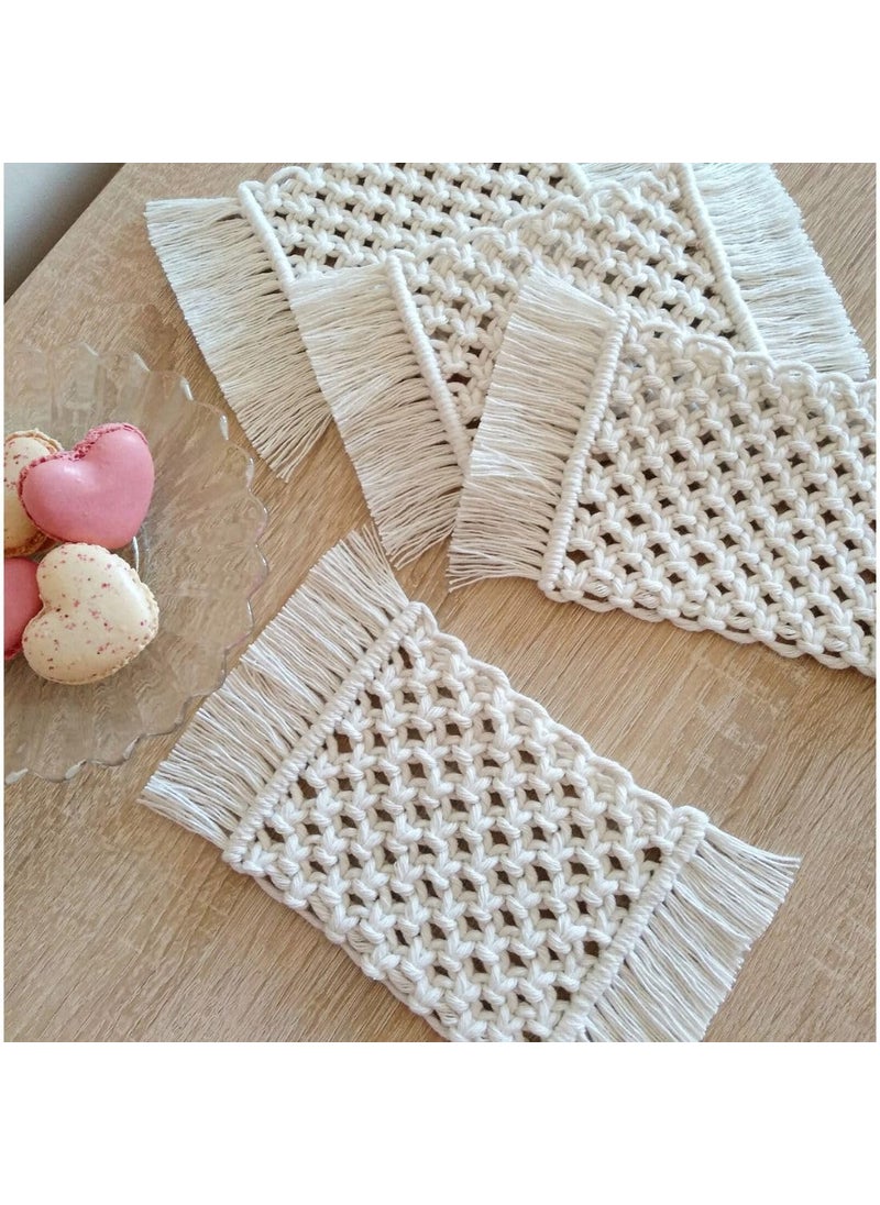 TMS - tms Boho Circle Macramé Coaster with Fringe, Off-White, 15.24 cm Diameter, Handcrafted, Decorative Drink Coasters, Natural Fibers, Table Décor Accessories (Square Set of 4) - Image 1