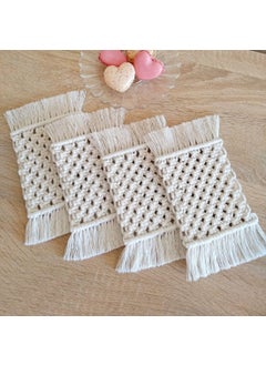 TMS tms Boho Circle Macramé Coaster with Fringe, Off-White, 15.24 cm Diameter, Handcrafted, Decorative Drink Coasters, Natural Fibers, Table Décor Accessories (Square Set of 4)  - Image 1