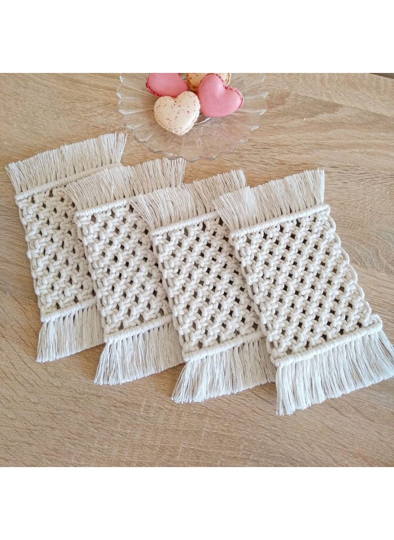 TMS - tms Boho Circle Macramé Coaster with Fringe, Off-White, 15.24 cm Diameter, Handcrafted, Decorative Drink Coasters, Natural Fibers, Table Décor Accessories (Square Set of 4) - Image 1
