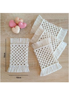 TMS tms Boho Circle Macramé Coaster with Fringe, Off-White, 15.24 cm Diameter, Handcrafted, Decorative Drink Coasters, Natural Fibers, Table Décor Accessories (Square Set of 4)  - Image 3