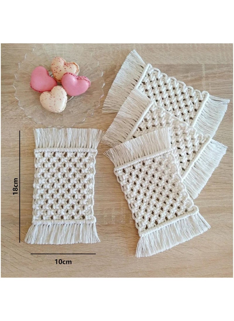 TMS - tms Boho Circle Macramé Coaster with Fringe, Off-White, 15.24 cm Diameter, Handcrafted, Decorative Drink Coasters, Natural Fibers, Table Décor Accessories (Square Set of 4) - Image 1