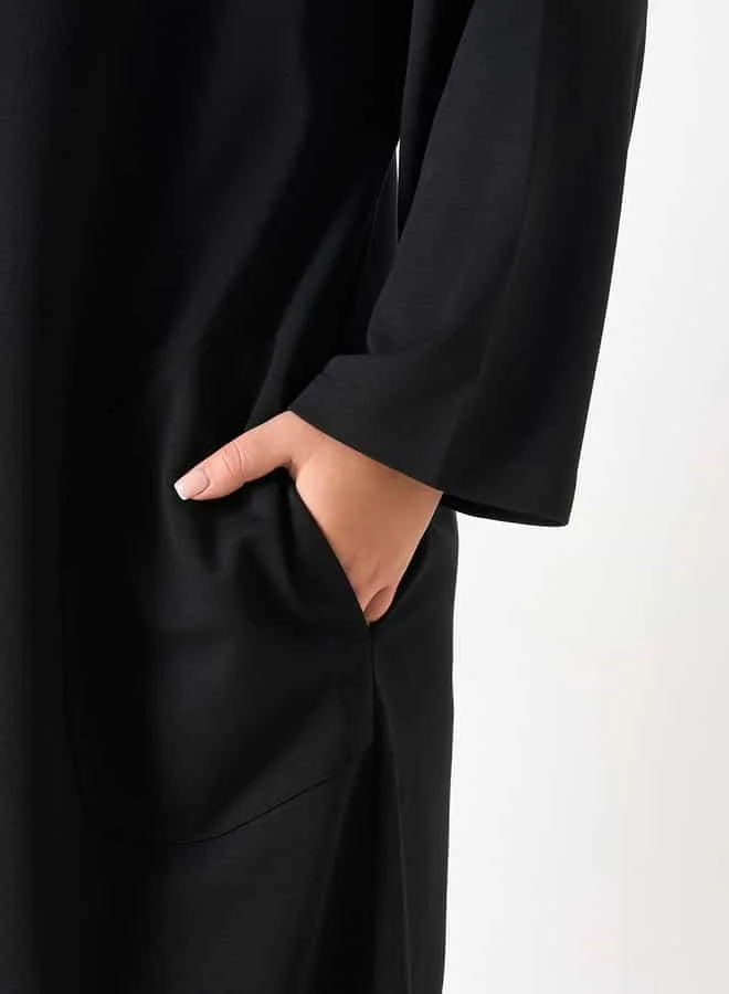 Ulla Popken Plus Size Ulla Popken Open Front Longline Shrug with Pockets