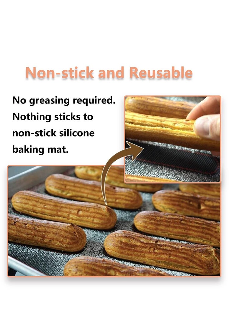 XiuWoo Perforated Silicone Baking Mats, 2 PCS Eclair Mat for Half Sheet with 12 Printed Oblong Guides, Non-Stick Reusable Oven Liners Making Bread/Pizza/Pastry/Cookie 42*29.5cm - Image 5