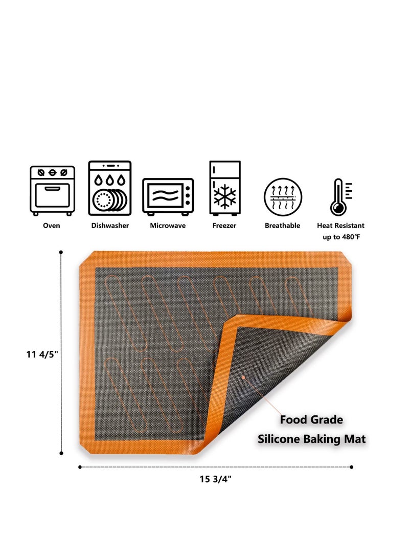 XiuWoo Perforated Silicone Baking Mats, 2 PCS Eclair Mat for Half Sheet with 12 Printed Oblong Guides, Non-Stick Reusable Oven Liners Making Bread/Pizza/Pastry/Cookie 42*29.5cm - Image 2