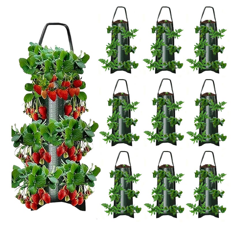 BIJOKETTEN Upside Down Strawberries Grow Bags10 Pack Garden Hanging Strawberry Grow Bag Hanging Strawberry Planter with Planting Pockets Hanging Planter for StrawberriesTomatoes Chili Herbs Vegetables - Image 2