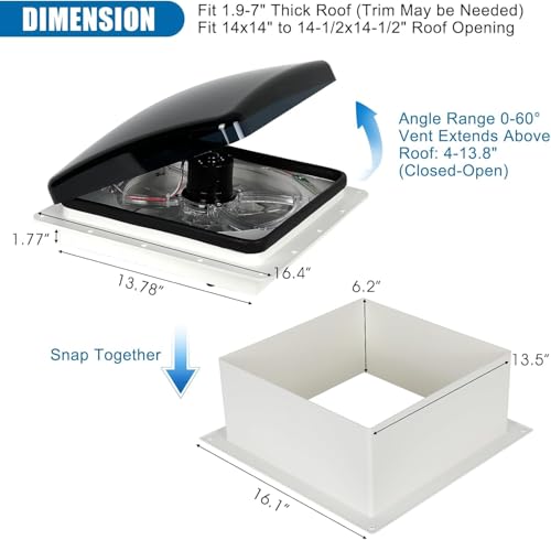 OUTPRIZE Upgraded Remote Control RV Roof Vent Fan, 12V DC 14" Quiet RV Roof Fan with Rain Sensor, 10-Speed, Reversible - Image 2