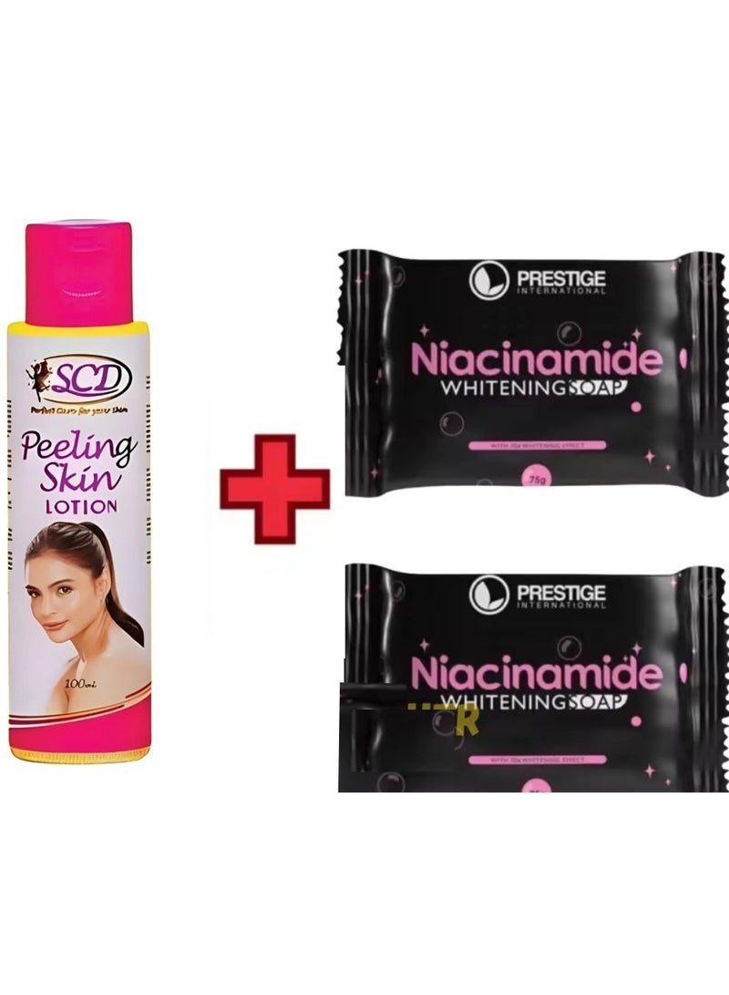 SCD Peeling Skin Lotion 100ml + Niacinamide Whitening Soap 75g*2 pcs