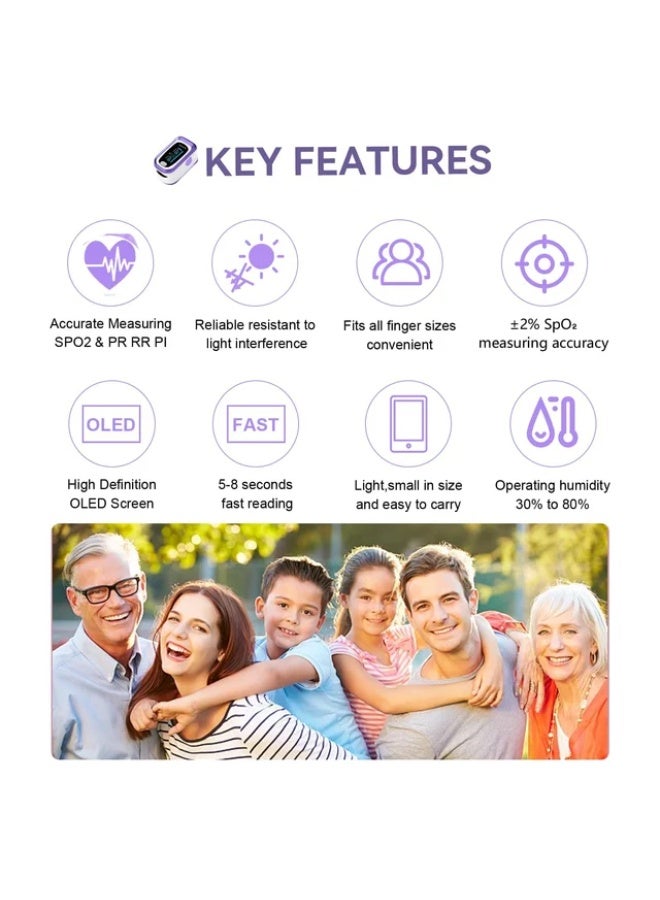 جهاز قياس الأكسجين النبضي باللمس - دقيق بـ 4 قياسات تشمل معدل التنفس - عملي لـ الرياضة والطيران - Image 2
