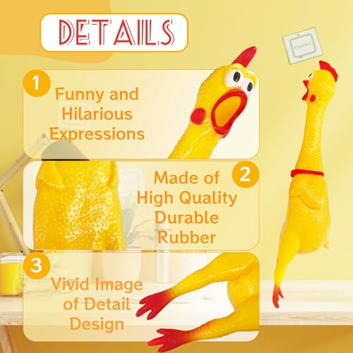 Xeehwb 22 Inch Crazy Huge Rubber Chicken,Yellow Squeeze Chicken Toys,Squeaky Chicken Dog Toys,Squawking Prank Novelty Gag Gift - Image 3