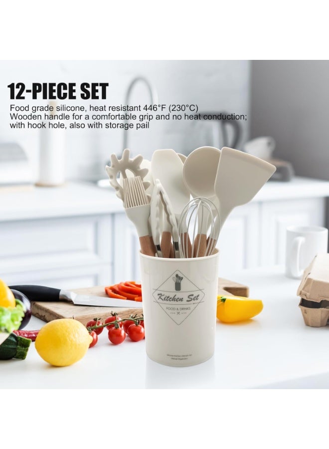 طقم توزيع سيليكون بيد خشب مع حامل – 12 قطعة - Image 3