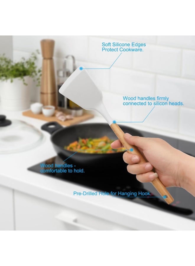 طقم توزيع سيليكون بيد خشب مع حامل – 12 قطعة - Image 2