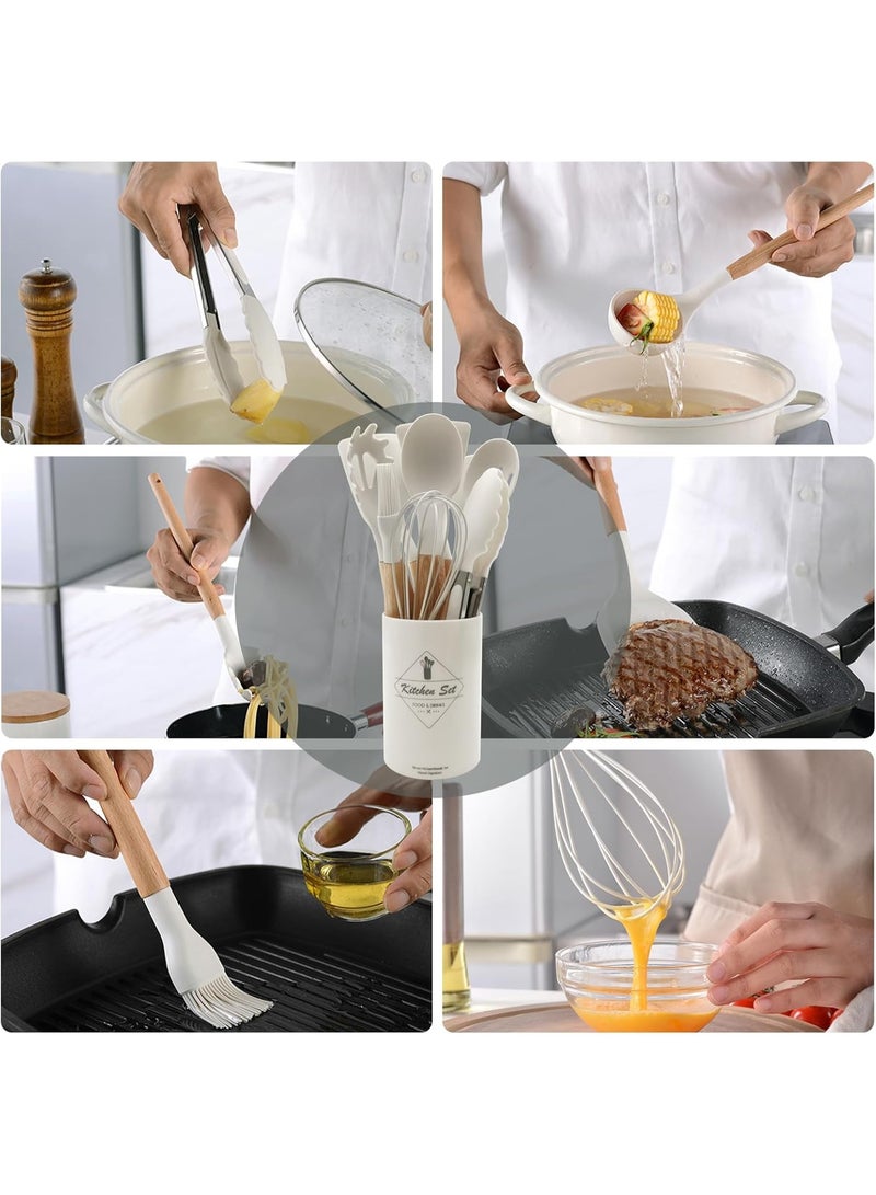 طقم توزيع سيليكون بيد خشب مع حامل – 12 قطعة - Image 5