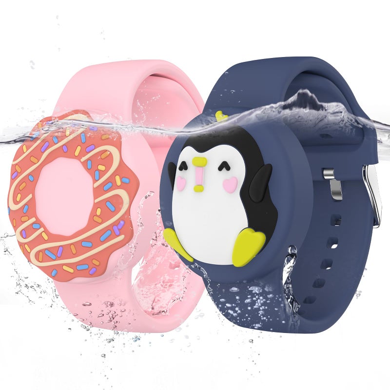 typecase أساور آير تاج المقاومة للماء للأطفال (عبوة 2) - سوار آير تاج مخفي من السيليكون الناعم - حامل جهاز تتبع GPS خفيف الوزن متوافق مع سوار آبل آير تاج للأطفال (بطريق/دونات) - Image 1