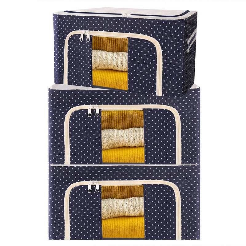 WEGON Solpex Cloth Storage Box Oxford Foldable Stackable Organiser for Closet Bedding Clothes Clothes Organiser for Wardrobe 24 LTR Premium Polka 3 PACK - Image 1