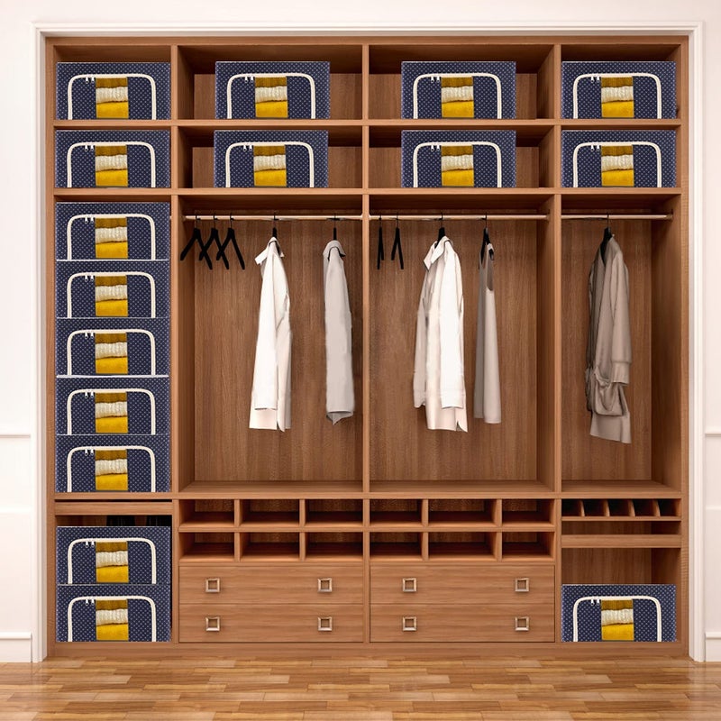 WEGON Solpex Cloth Storage Box Oxford Foldable Stackable Organiser for Closet Bedding Clothes Clothes Organiser for Wardrobe 24 LTR Premium Polka 3 PACK - Image 3