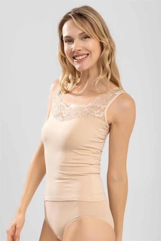 Baykar Women's Lace Collar Detailed Undershirt 6694 Skin Color