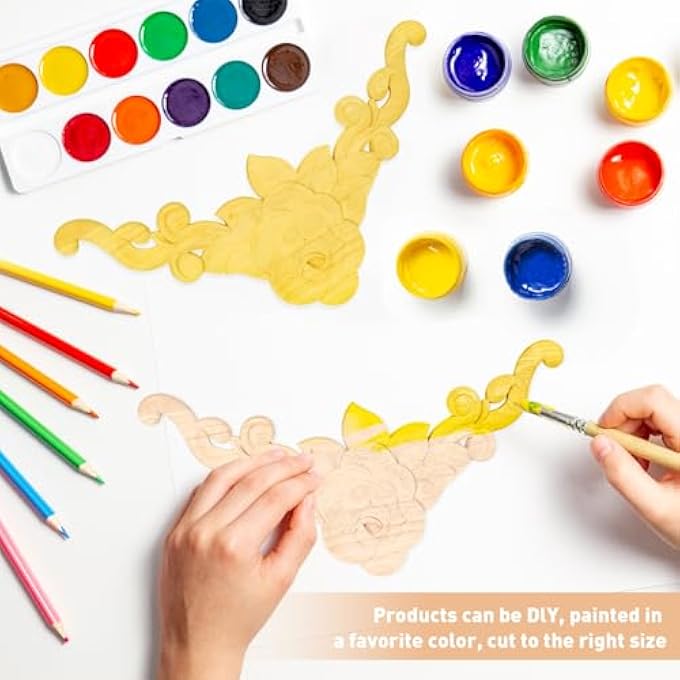 4 PCS WOOD CEILING MOLDING CORNER TRIM, WALL TRIM PANELS WITH CARVED FLOWER PATTERN, FRENCH STYLE DECORATIVE CEILING MEDALLION FOR ACCENT WALL, 13.4" X 13.4" - Image 3